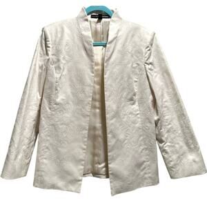 LINDA ALLEN ELLEN TRACY Off White Linen Embroidered Open Jacket Blazer - Size 12